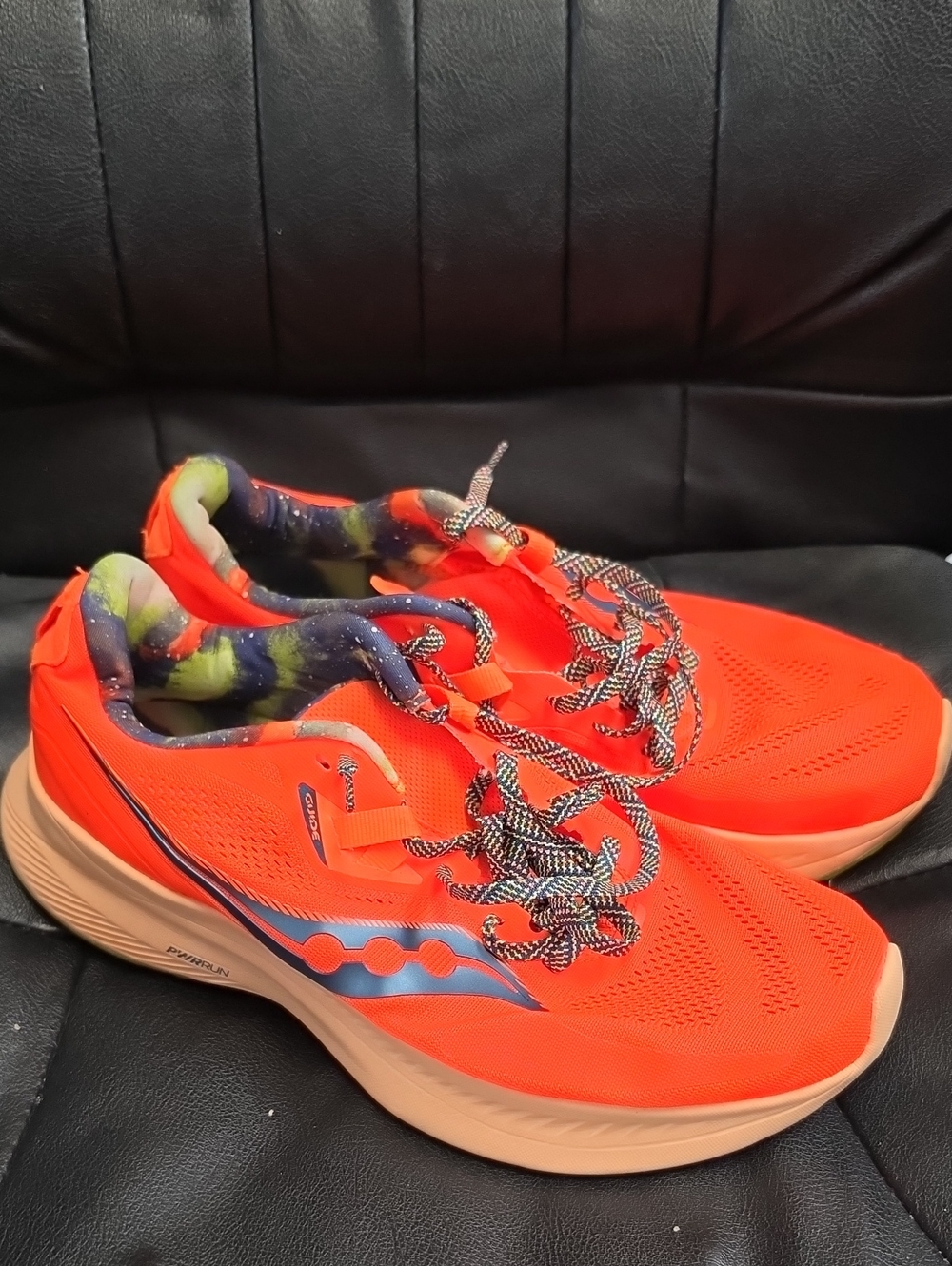 Saucony Kids Orange Mesh Lace-Up Sneakers with Blue Accent
